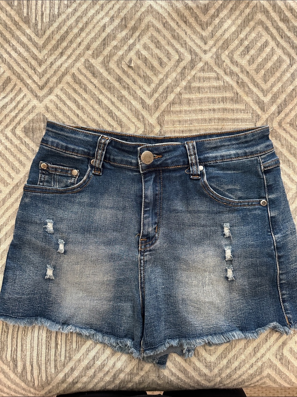 Elan Women's Dark Wash Distressed Jean Shorts